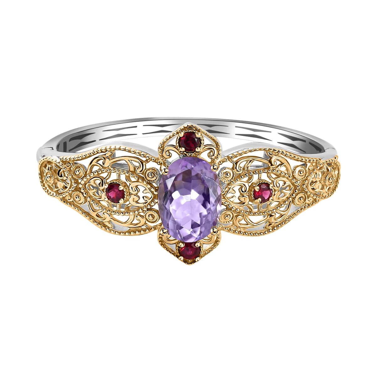 Doorbuster Karis Rose De France Amethyst and Orissa Rhodolite Garnet 13.40 ctw Bangle Bracelet in 18K YG Plated and Platinum Bond (6.50 In) image number 0