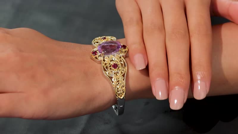 Doorbuster Rose De France Amethyst, Orissa Rhodolite Garnet Bangle Bracelet in Platinum Bond (6.50 In) 13.40 ctw