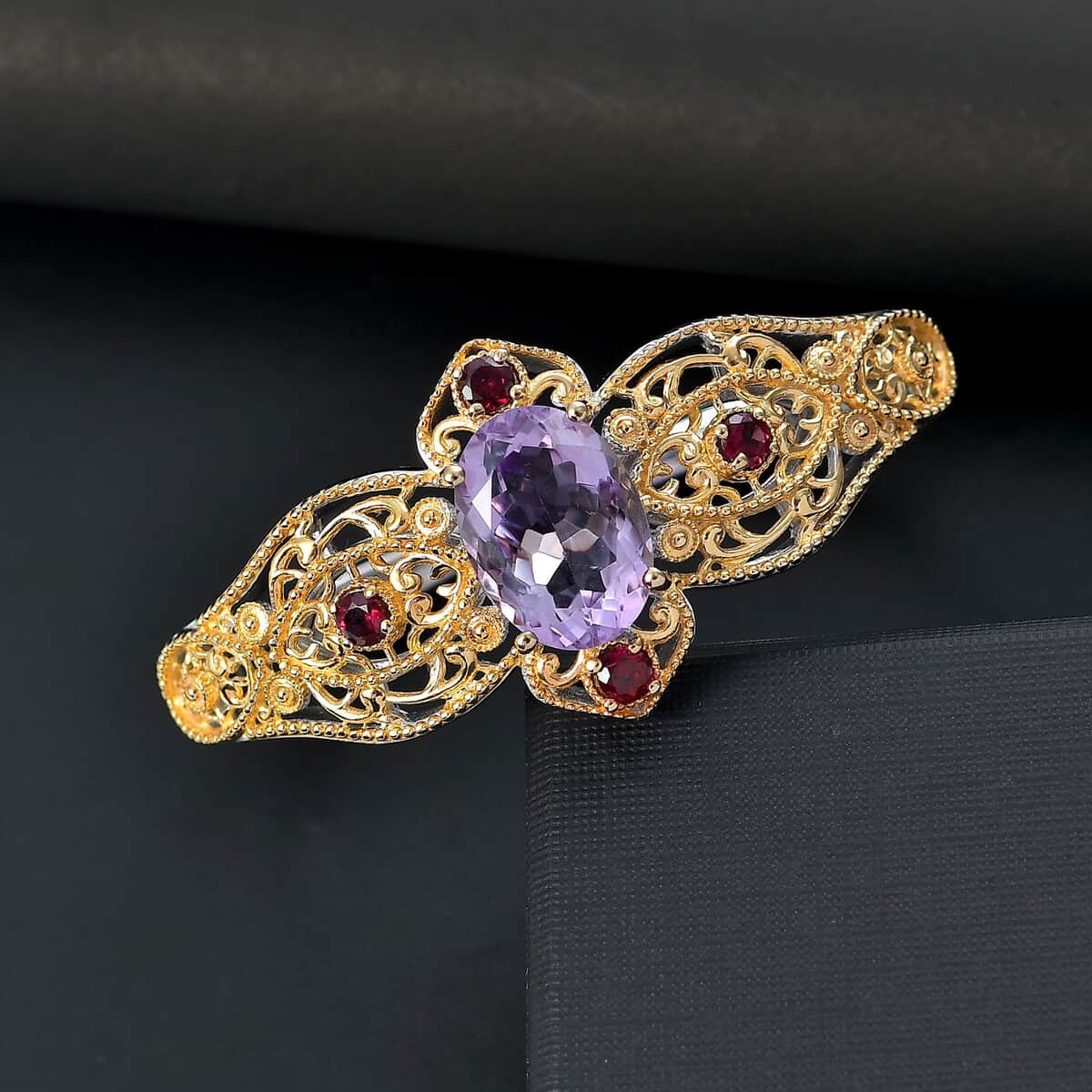 Doorbuster Karis Rose De France Amethyst and Orissa Rhodolite Garnet 13.40 ctw Bangle Bracelet in 18K YG Plated and Platinum Bond (6.50 In) image number 1