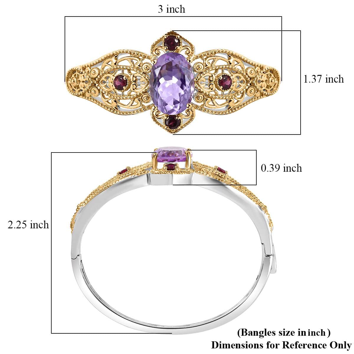 Doorbuster Karis Rose De France Amethyst and Orissa Rhodolite Garnet 13.40 ctw Bangle Bracelet in 18K YG Plated and Platinum Bond (6.50 In) image number 5