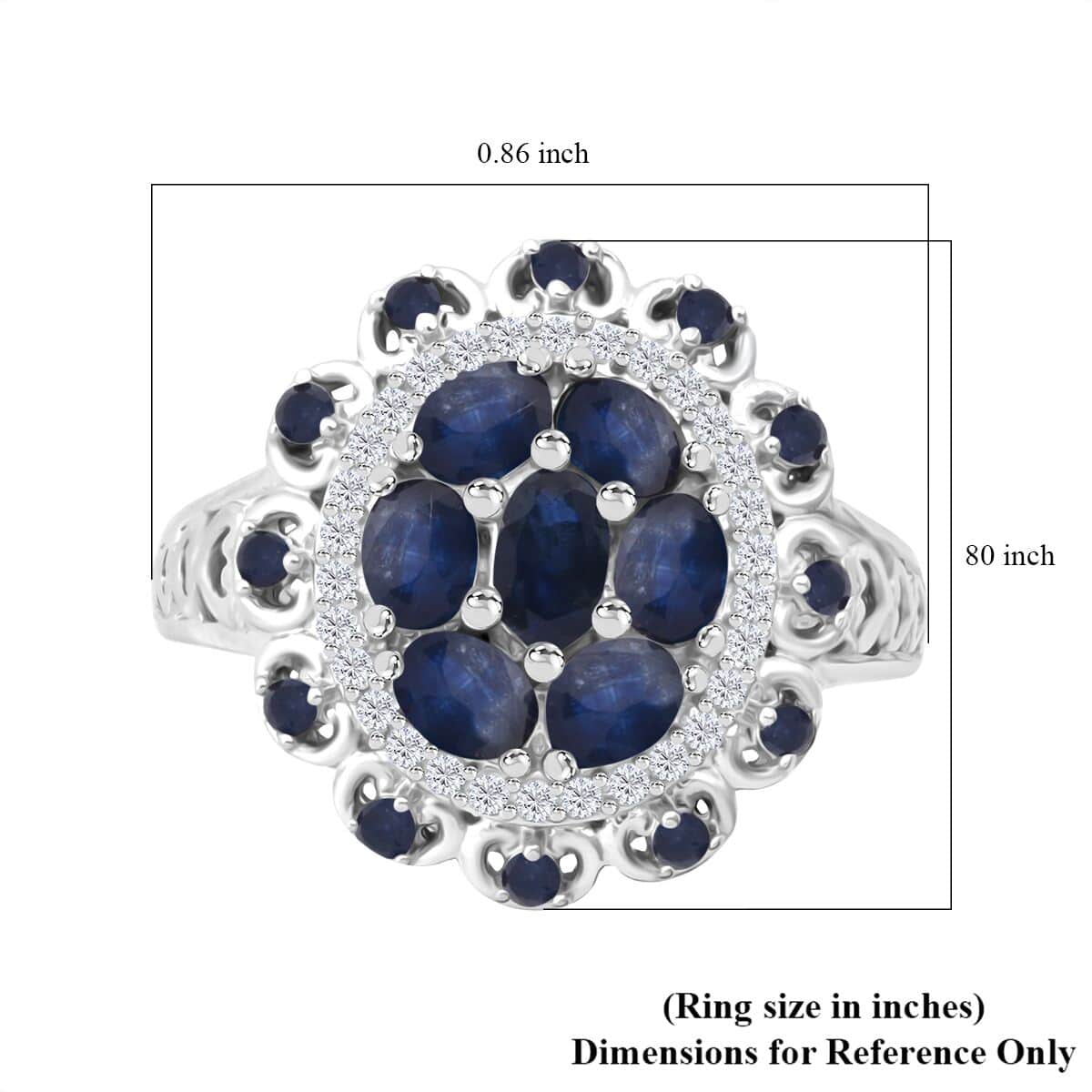 Kanchanaburi Blue Sapphire, White Zircon Ring in Rhodium Over Sterling Silver (Size 10.0) 2.25 ctw image number 5