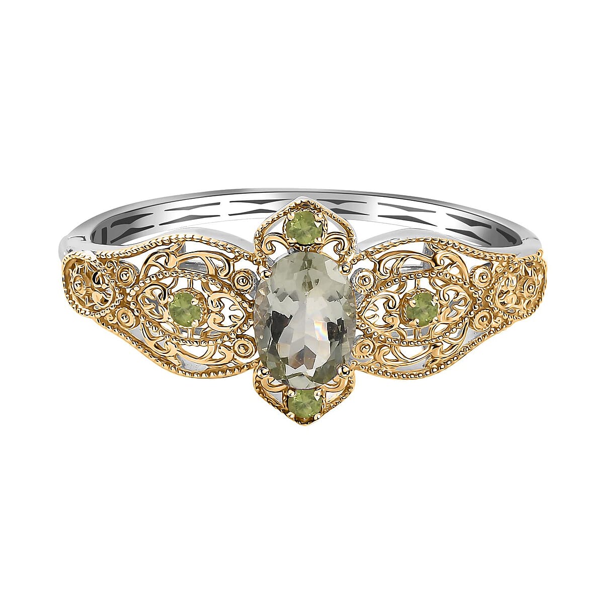 Karis Montezuma Prasiolite and Peridot 11.85 ctw Bangle Bracelet in 18K YG Plated and Platinum Bond (6.50 In) image number 0