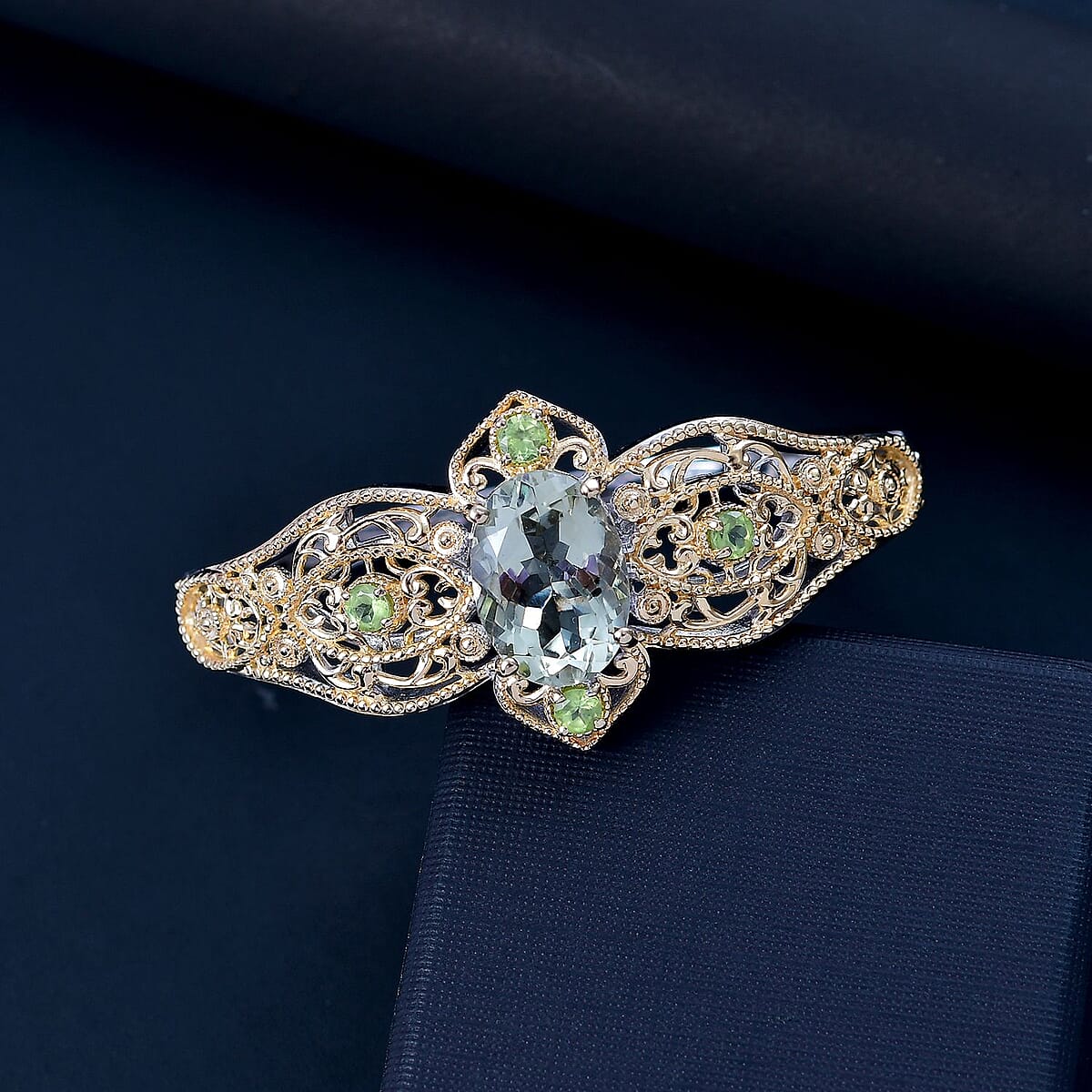 Karis Montezuma Prasiolite and Peridot 11.85 ctw Bangle Bracelet in 18K YG Plated and Platinum Bond (6.50 In) image number 1