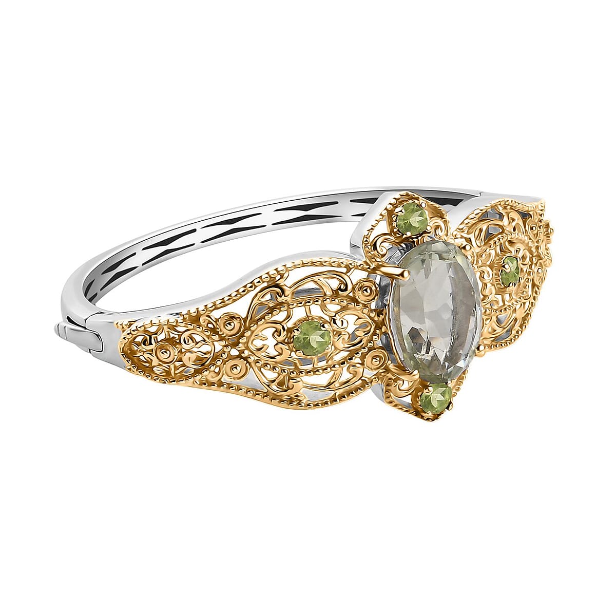 Karis Montezuma Prasiolite and Peridot 11.85 ctw Bangle Bracelet in 18K YG Plated and Platinum Bond (6.50 In) image number 3