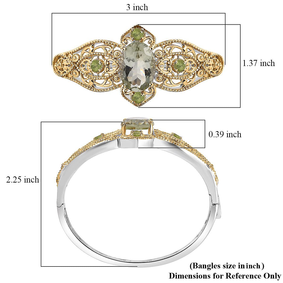 Karis Montezuma Prasiolite and Peridot 11.85 ctw Bangle Bracelet in 18K YG Plated and Platinum Bond (6.50 In) image number 5