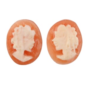 Set of 2 Orange Cameo (Ovl 10x8 mm) 2.02 ctw