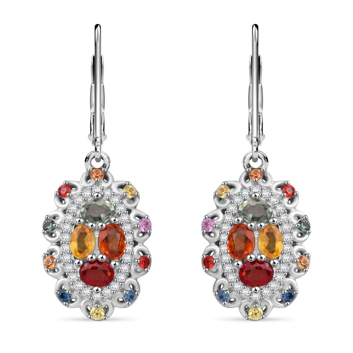 Pre Doorbuster Deal Madagascar Yellow Sapphire, Multi Gemstone 2.75 ctw Cluster Halo Earrings in Rhodium Over Sterling Silver image number 0