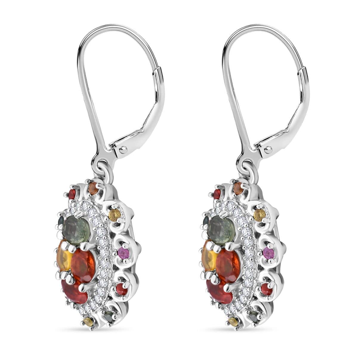 Pre Doorbuster Deal Madagascar Yellow Sapphire, Multi Gemstone 2.75 ctw Cluster Halo Earrings in Rhodium Over Sterling Silver image number 3