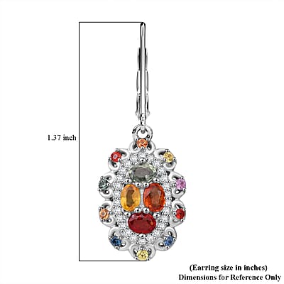 Multi Sapphire and White Zircon 2.75 ctw Cluster Halo Earrings in Rhodium Over Sterling Silver