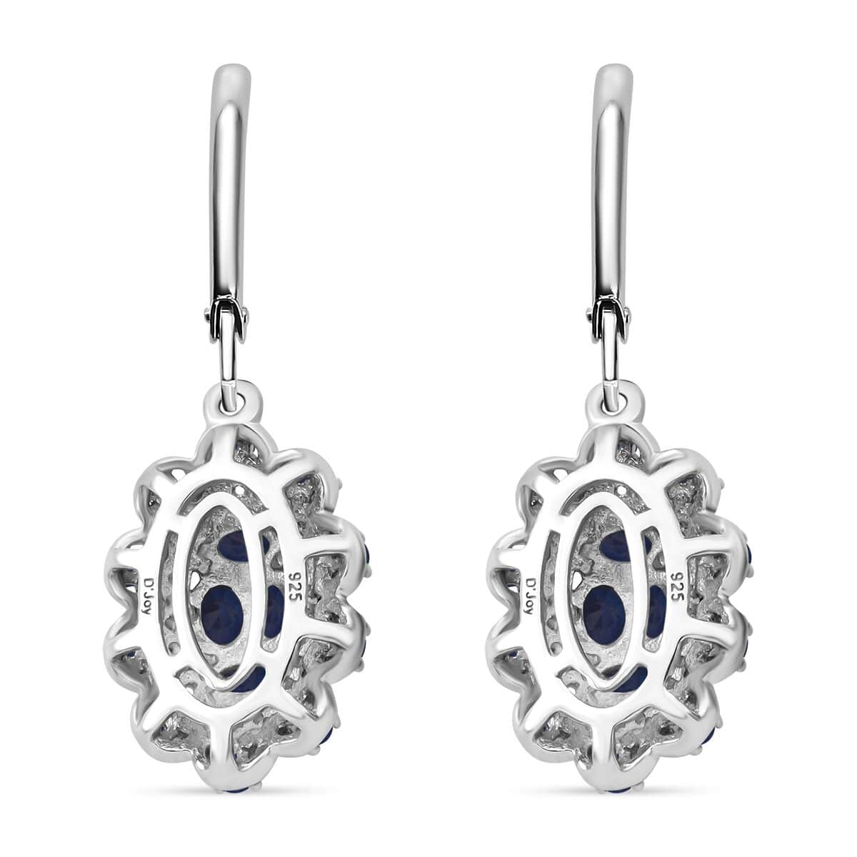 Kanchanaburi Blue Sapphire and White Zircon 2.85 ctw Cluster Halo Earrings in Rhodium Over Sterling Silver image number 4