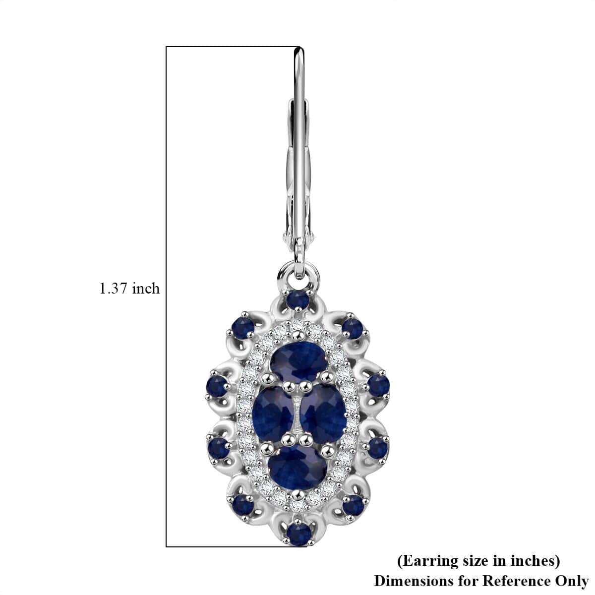 Kanchanaburi Blue Sapphire and White Zircon 2.85 ctw Cluster Halo Earrings in Rhodium Over Sterling Silver image number 5