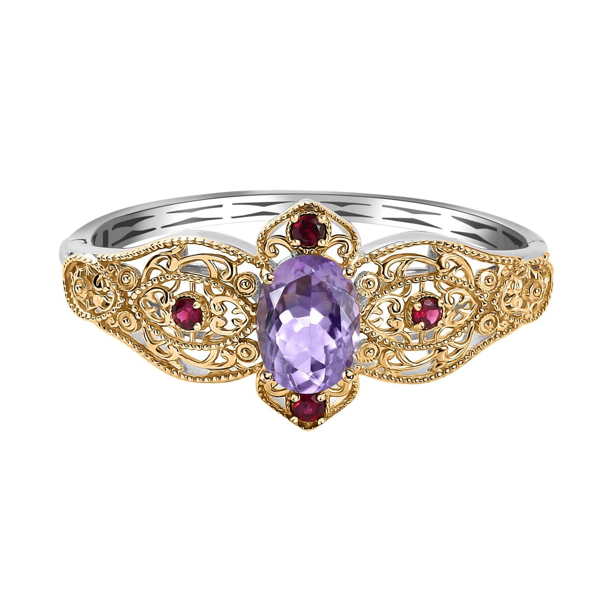Karis Rose De France Amethyst and Orissa Rhodolite Garnet 13.40 ctw Bangle Bracelet in 18K YG Plated and Platinum Bond (7.25 In) image number 0