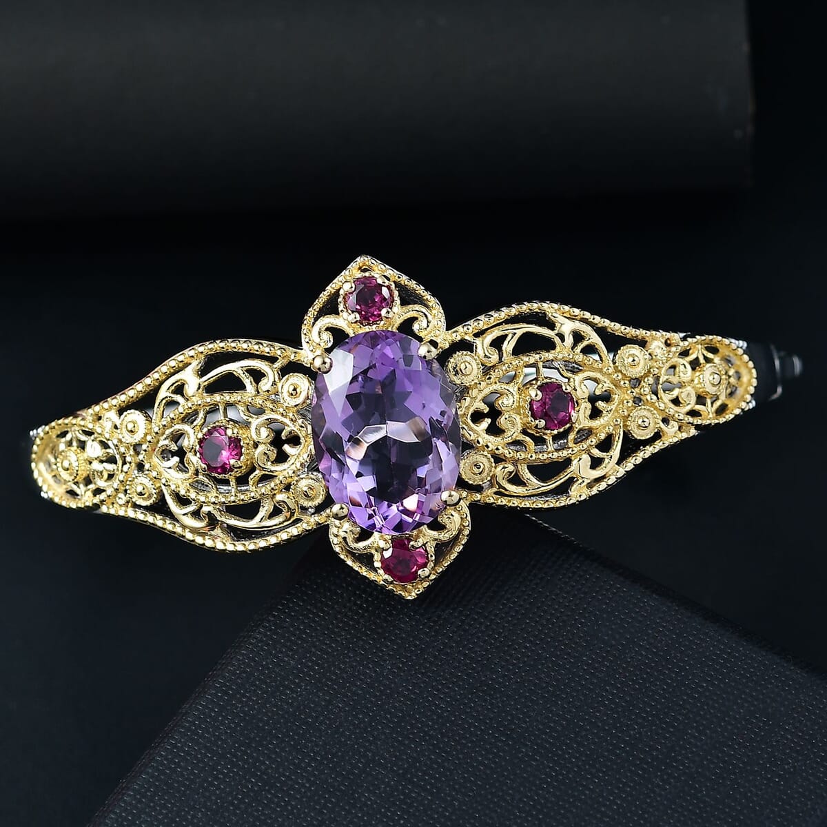 Karis Rose De France Amethyst and Orissa Rhodolite Garnet 13.40 ctw Bangle Bracelet in 18K YG Plated and Platinum Bond (7.25 In) image number 1