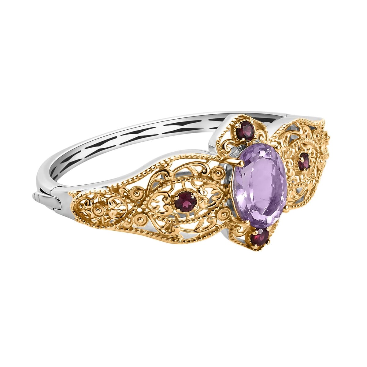 Karis Rose De France Amethyst and Orissa Rhodolite Garnet 13.40 ctw Bangle Bracelet in 18K YG Plated and Platinum Bond (7.25 In) image number 3