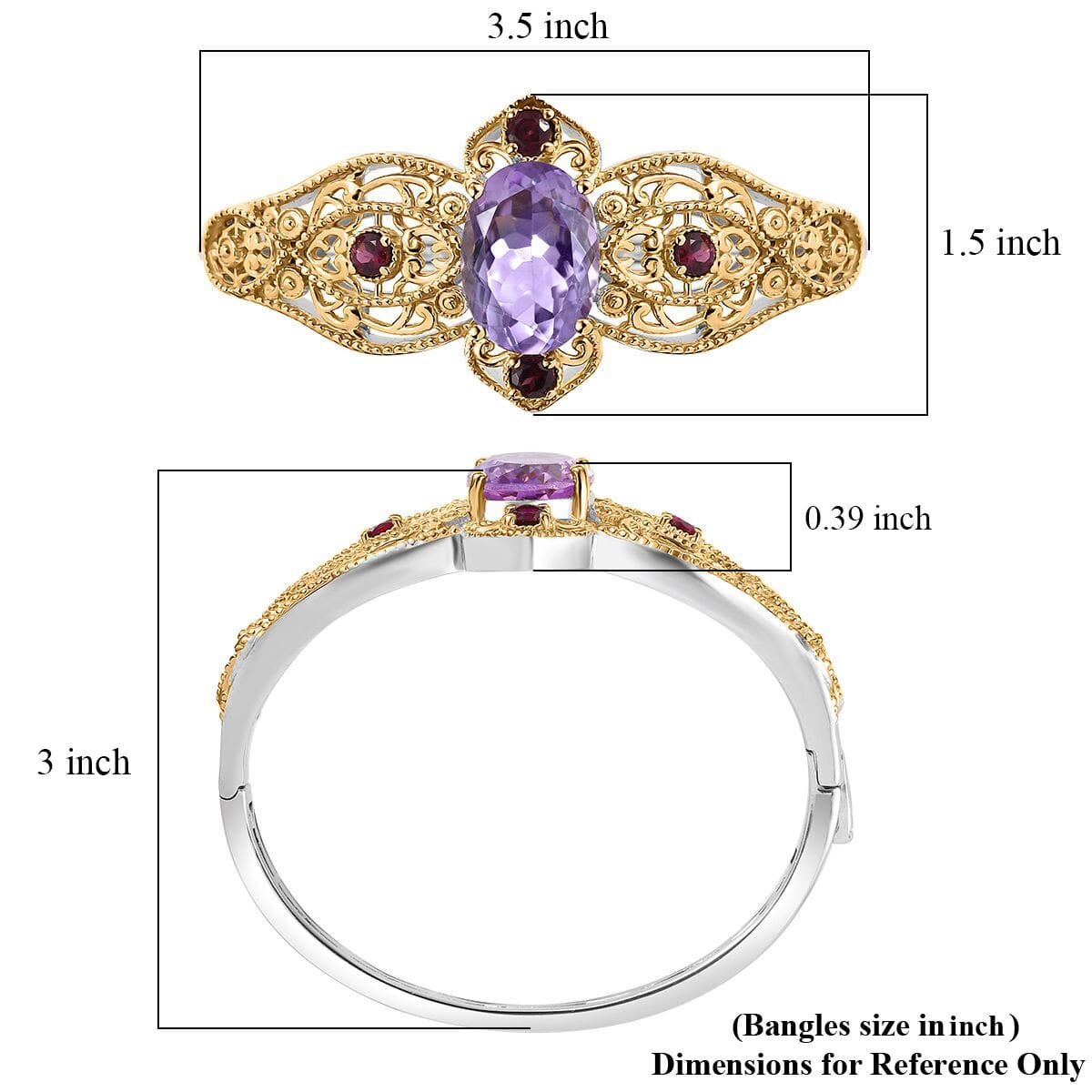 Karis Rose De France Amethyst and Orissa Rhodolite Garnet 13.40 ctw Bangle Bracelet in 18K YG Plated and Platinum Bond (8.00 In) image number 5