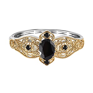 Karis Thai Black Spinel 13.35 ctw Bangle Bracelet in 18K YG Plated and Platinum Bond (7.25 In)