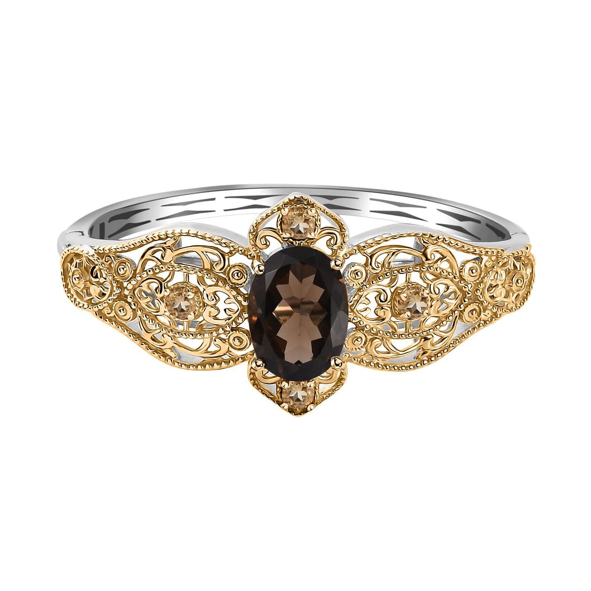 Karis Brazilian Smoky Quartz and Brazilian Citrine 11.15 ctw Bangle Bracelet in 18K YG Plated and Platinum Bond (8.00 In) image number 0