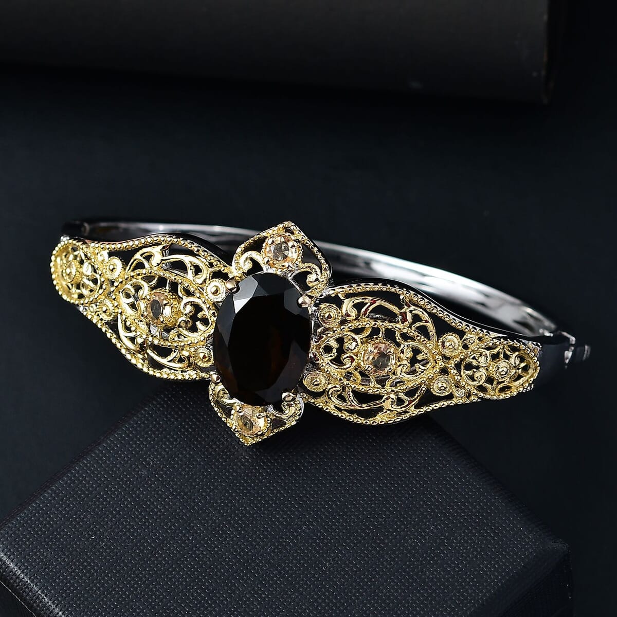 Karis Brazilian Smoky Quartz and Brazilian Citrine 11.15 ctw Bangle Bracelet in 18K YG Plated and Platinum Bond (8.00 In) image number 1