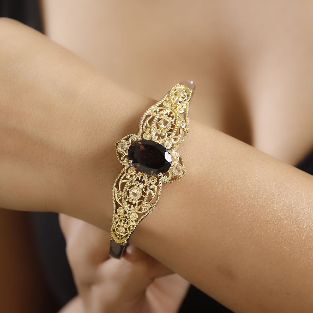 Karis Brazilian Smoky Quartz and Brazilian Citrine 11.15 ctw Bangle Bracelet in 18K YG Plated and Platinum Bond (8.00 In) image number 2