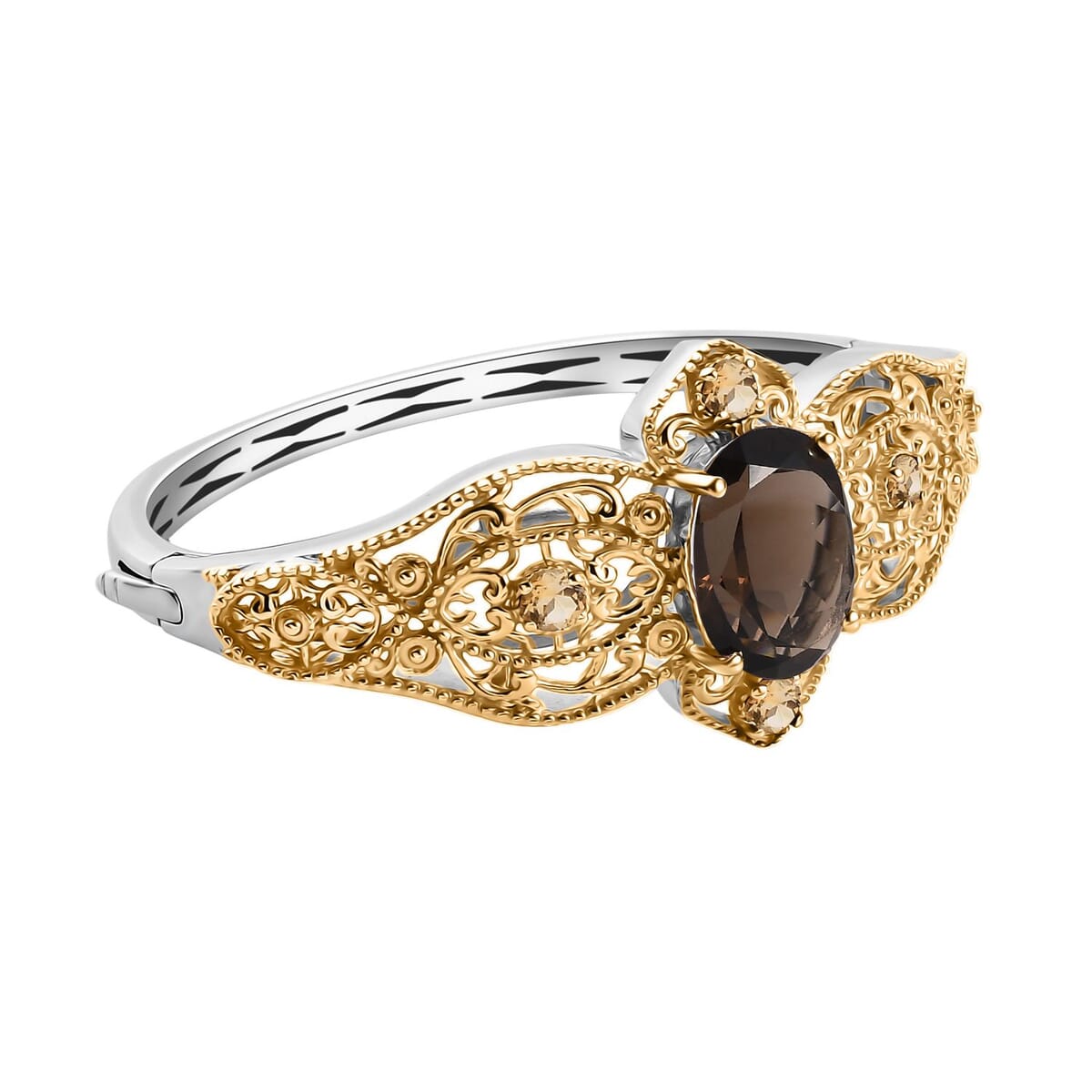 Karis Brazilian Smoky Quartz and Brazilian Citrine 11.15 ctw Bangle Bracelet in 18K YG Plated and Platinum Bond (8.00 In) image number 3