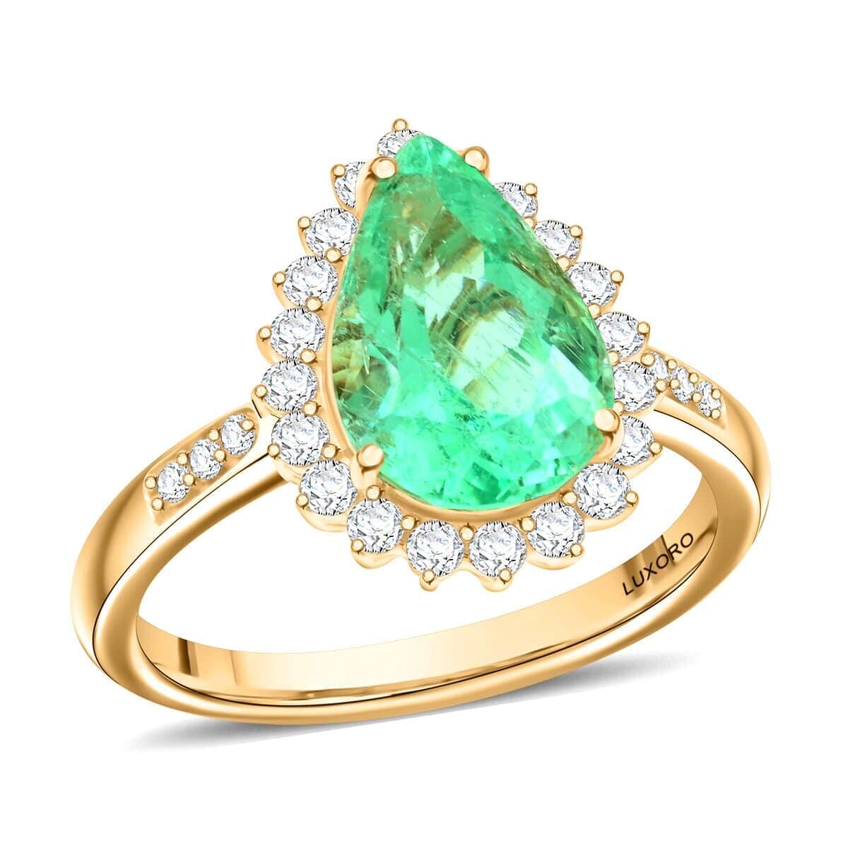 Certified & Appraised Luxoro AAA Boyaca Colombian Emerald and I2 Diamond 3.10 ctw Ring in 14K Yellow Gold (Size 9.5) 4.25 Grams image number 0