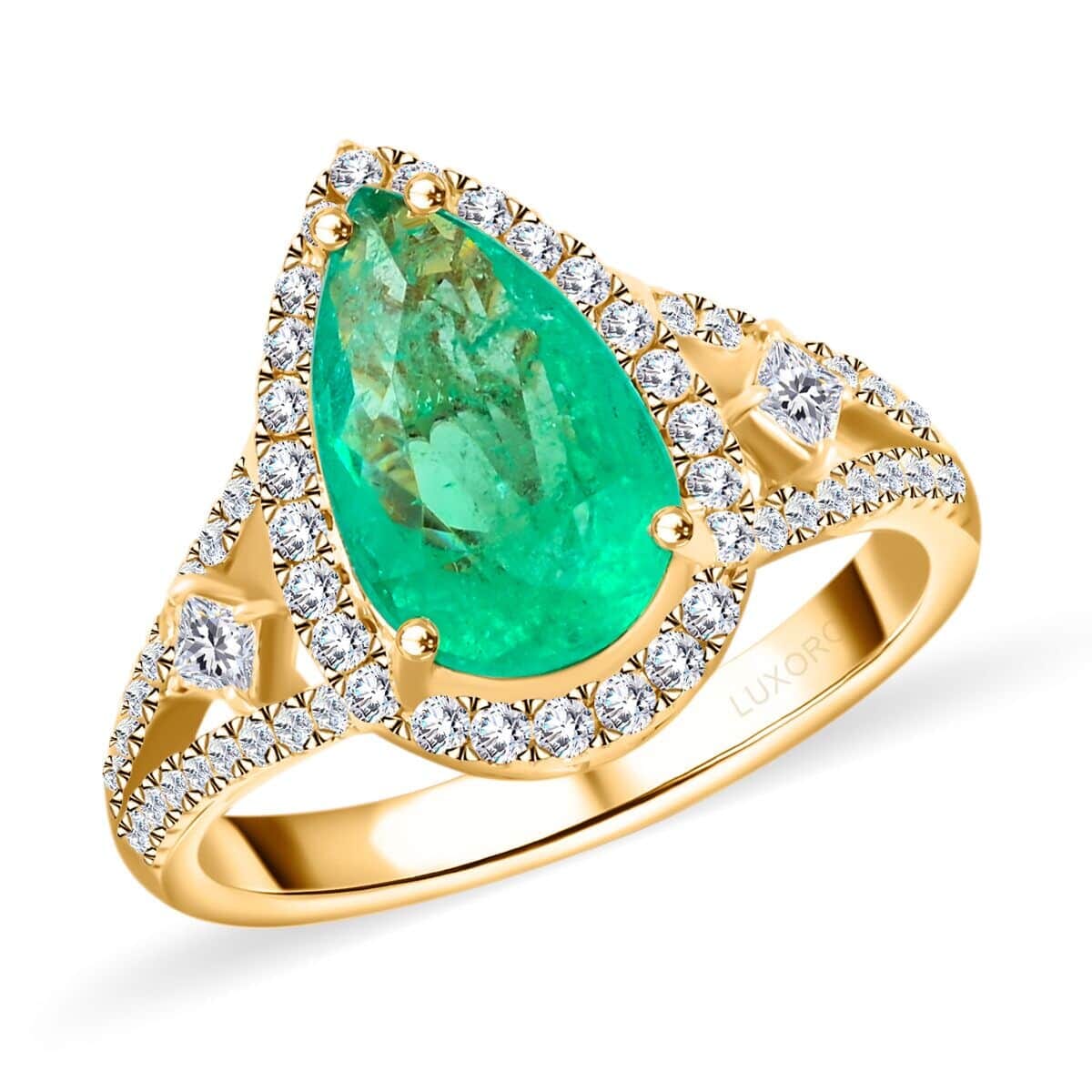 Certified & Appraised Luxoro AAA Boyaca Colombian Emerald and I2 Diamond 3.60 ctw Ring in 14K Yellow Gold (Size 6.5) 4.68 Grams image number 0