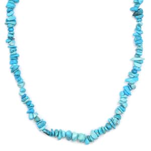 Sleeping Beauty Turquoise 65.00 ctw Chips Necklace in Rhodium Over Sterling Silver 18-20 Inches