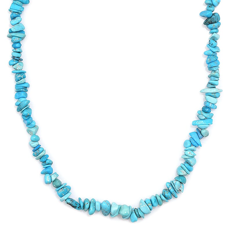 Sleeping Beauty Turquoise 65.00 ctw Chips Necklace in Rhodium Over Sterling Silver 18-20 Inches