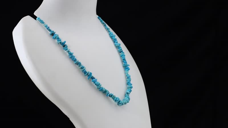 Sleeping Beauty Turquoise 65.00 ctw Chips Necklace in Rhodium Over Sterling Silver 18-20 Inches