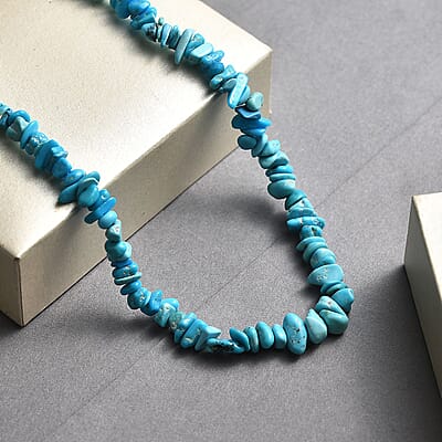 Sleeping Beauty Turquoise 65.00 ctw Chips Necklace in Rhodium Over Sterling Silver 18-20 Inches