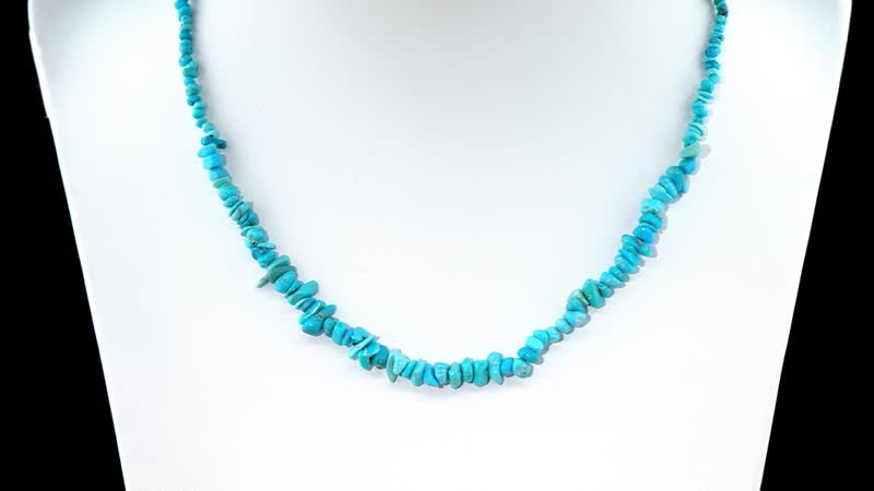 Sleeping Beauty Turquoise 65.00 ctw Chips Necklace in Rhodium Over Sterling Silver 18-20 Inches