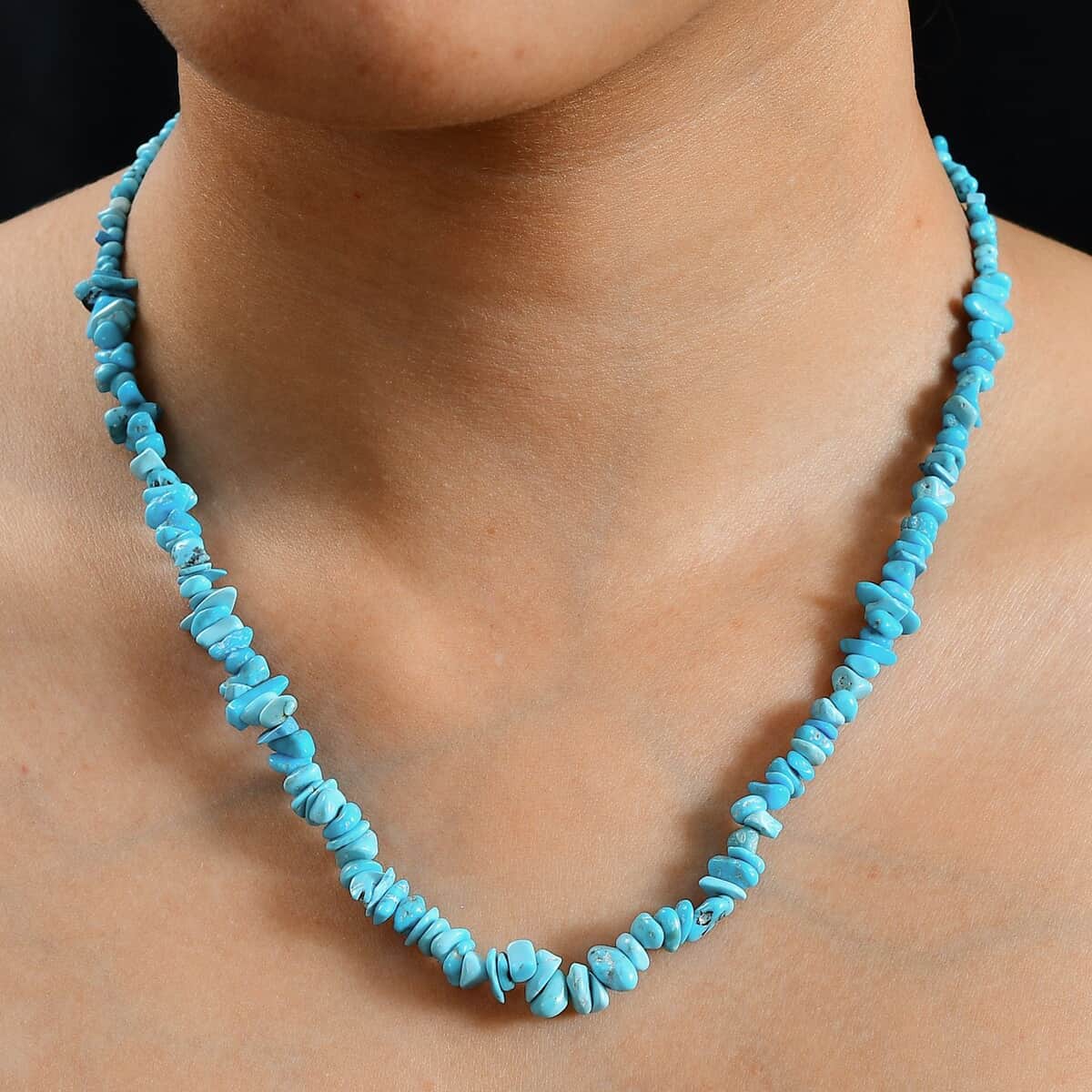 Sleeping Beauty Turquoise 65.00 ctw Chips Necklace in Rhodium Over Sterling Silver 18-20 Inches image number 2