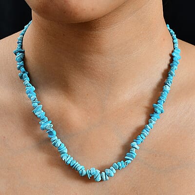 Sleeping Beauty Turquoise 65.00 ctw Chips Necklace in Rhodium Over Sterling Silver 18-20 Inches