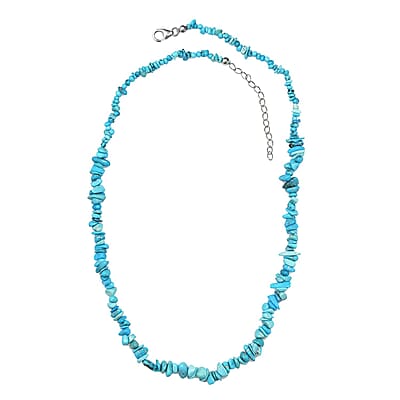 Sleeping Beauty Turquoise 65.00 ctw Chips Necklace in Rhodium Over Sterling Silver 18-20 Inches