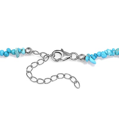 Sleeping Beauty Turquoise 65.00 ctw Chips Necklace in Rhodium Over Sterling Silver 18-20 Inches