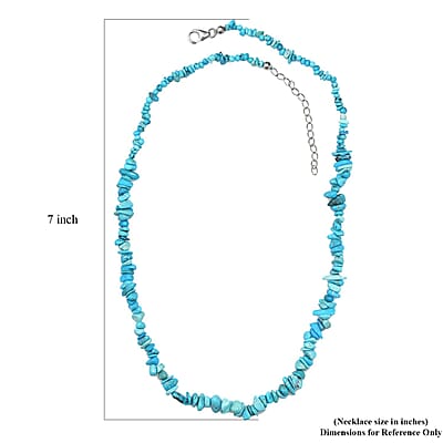 Sleeping Beauty Turquoise 65.00 ctw Chips Necklace in Rhodium Over Sterling Silver 18-20 Inches