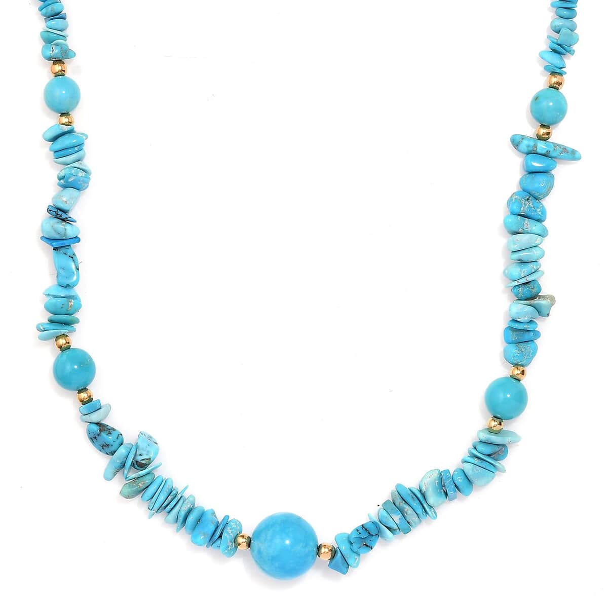 Sleeping Beauty Turquoise 80.00 ctw Beaded and Chips Necklace in 18K Yellow Gold Over Sterling Silver 18-20 Inches image number 0