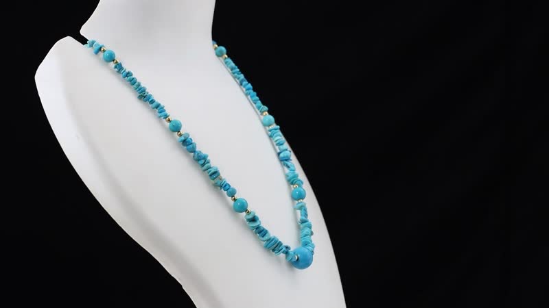 Sleeping Beauty Turquoise 80.00 ctw Beaded and Chips Necklace in 18K Yellow Gold Over Sterling Silver 18-20 Inches