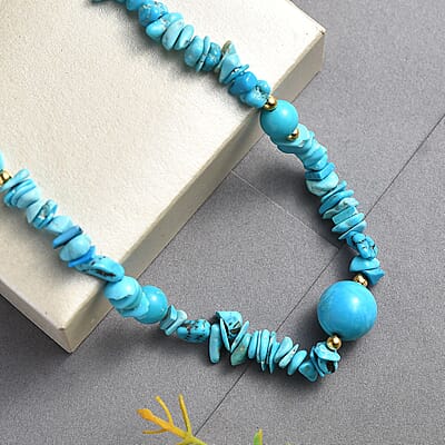 Sleeping Beauty Turquoise 80.00 ctw Beaded and Chips Necklace in 18K Yellow Gold Over Sterling Silver 18-20 Inches