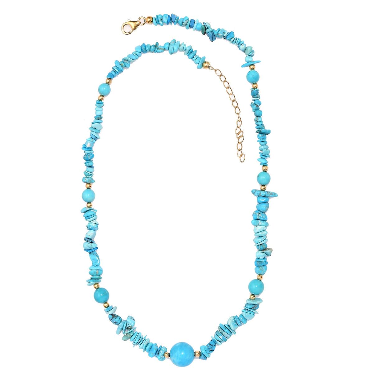 Sleeping Beauty Turquoise 80.00 ctw Beaded and Chips Necklace in 18K Yellow Gold Over Sterling Silver 18-20 Inches image number 3