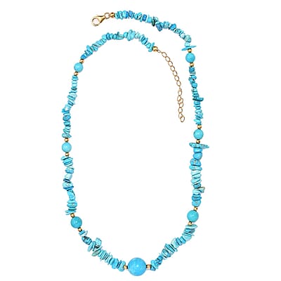 Sleeping Beauty Turquoise 80.00 ctw Beaded and Chips Necklace in 18K Yellow Gold Over Sterling Silver 18-20 Inches