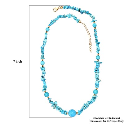 Sleeping Beauty Turquoise 80.00 ctw Beaded and Chips Necklace in 18K Yellow Gold Over Sterling Silver 18-20 Inches