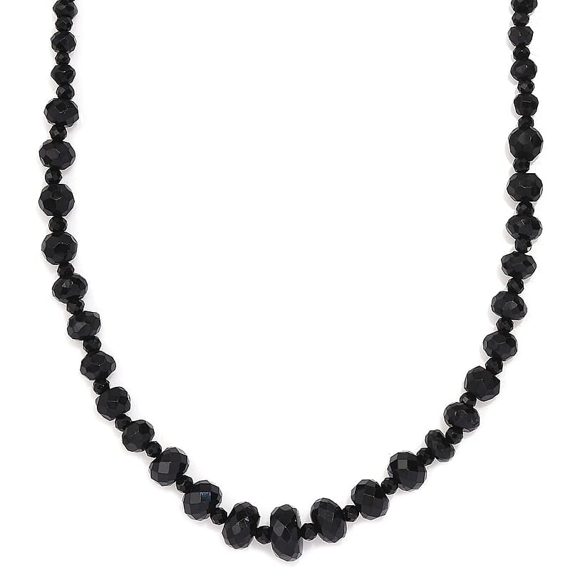 Thai Black Spinel 90.00 ctw Beaded Necklace in Rhodium Over Sterling Silver 18-20 Inches