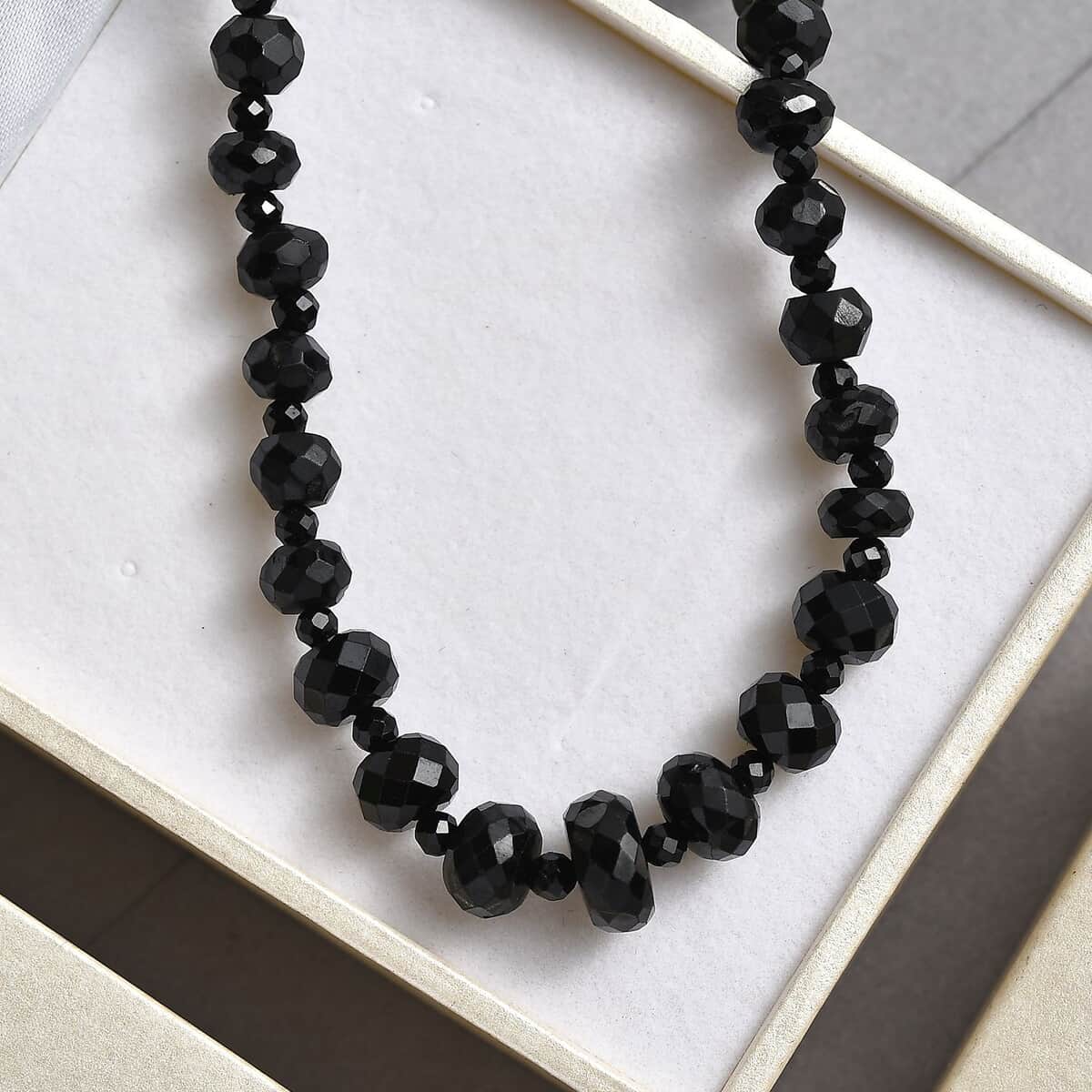 Thai Black Spinel 90.00 ctw Beaded Necklace in Rhodium Over Sterling Silver 18-20 Inches image number 1