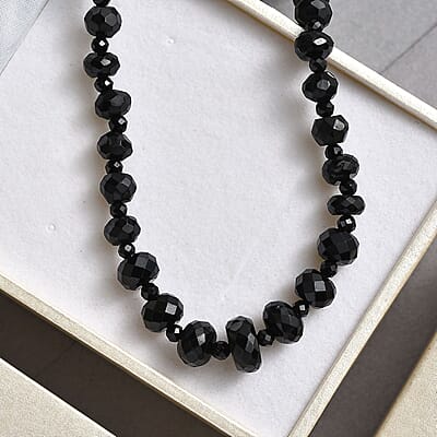 Thai Black Spinel 90.00 ctw Beaded Necklace in Rhodium Over Sterling Silver 18-20 Inches