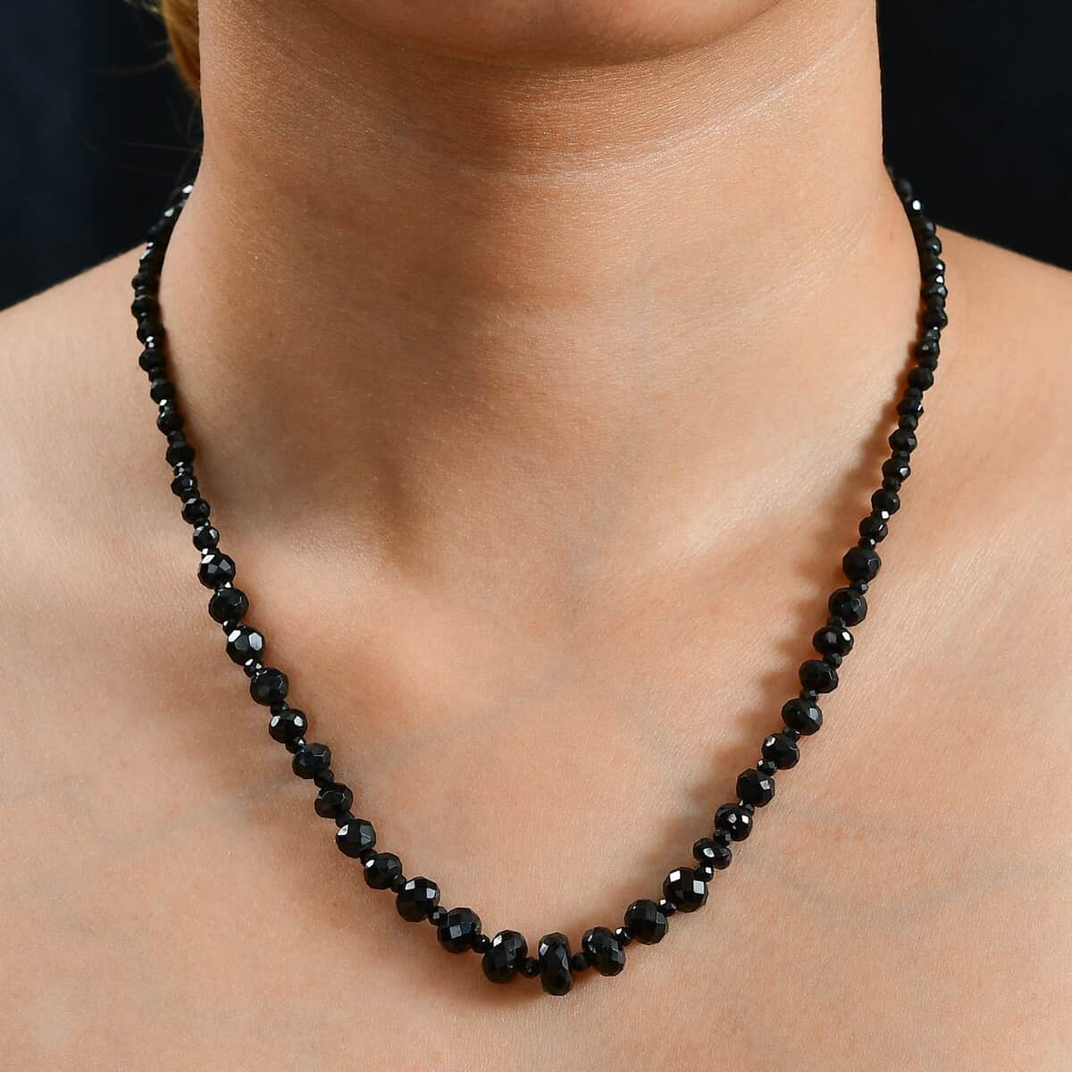 Thai Black Spinel 90.00 ctw Beaded Necklace in Rhodium Over Sterling Silver 18-20 Inches image number 2