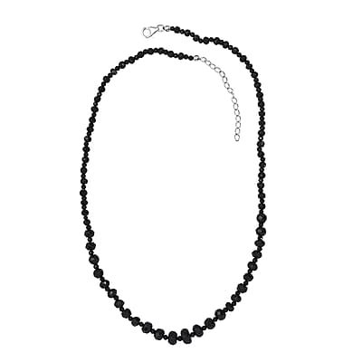 Thai Black Spinel 90.00 ctw Beaded Necklace in Rhodium Over Sterling Silver 18-20 Inches