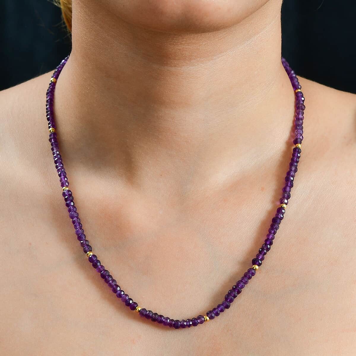 African Amethyst 45.00 ctw Beaded Necklace in 18K Yellow Gold Over Sterling Silver 18-20 Inches image number 2