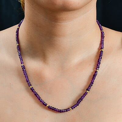 African Amethyst 45.00 ctw Beaded Necklace in 18K Yellow Gold Over Sterling Silver 18-20 Inches