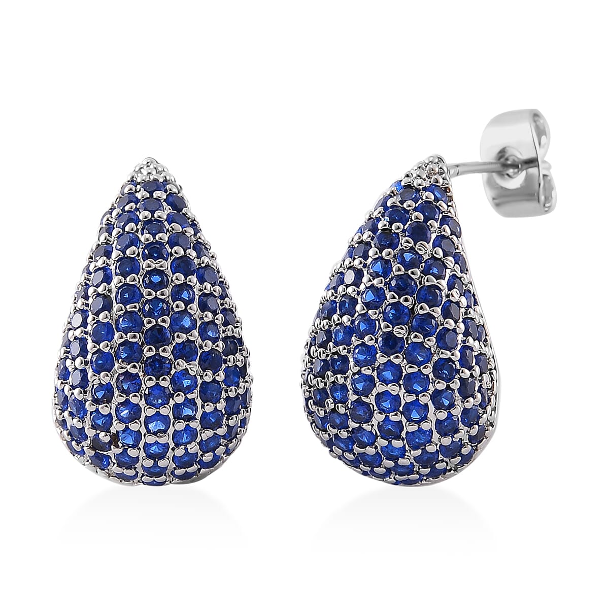 Simulated Blue Diamond Earrings in Silvertone image number 0
